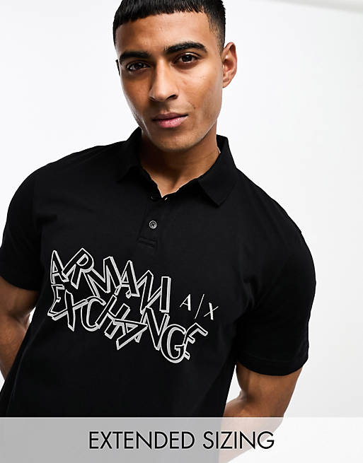 Armani Exchange front logo polo t-shirt in black | ASOS