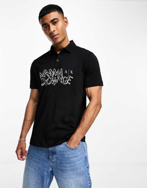 Armani Exchange front logo polo t shirt in black ASOS