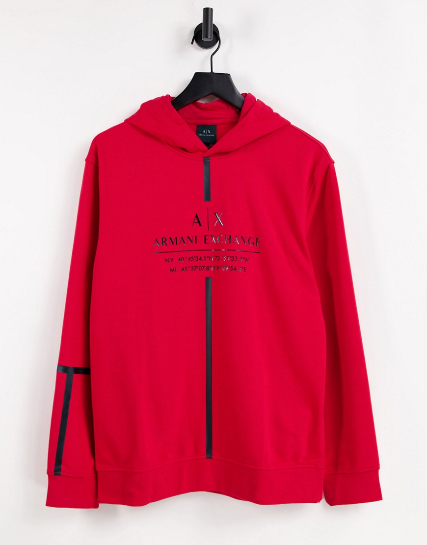 Armani Exchange front tape logo overhead hoodie in red