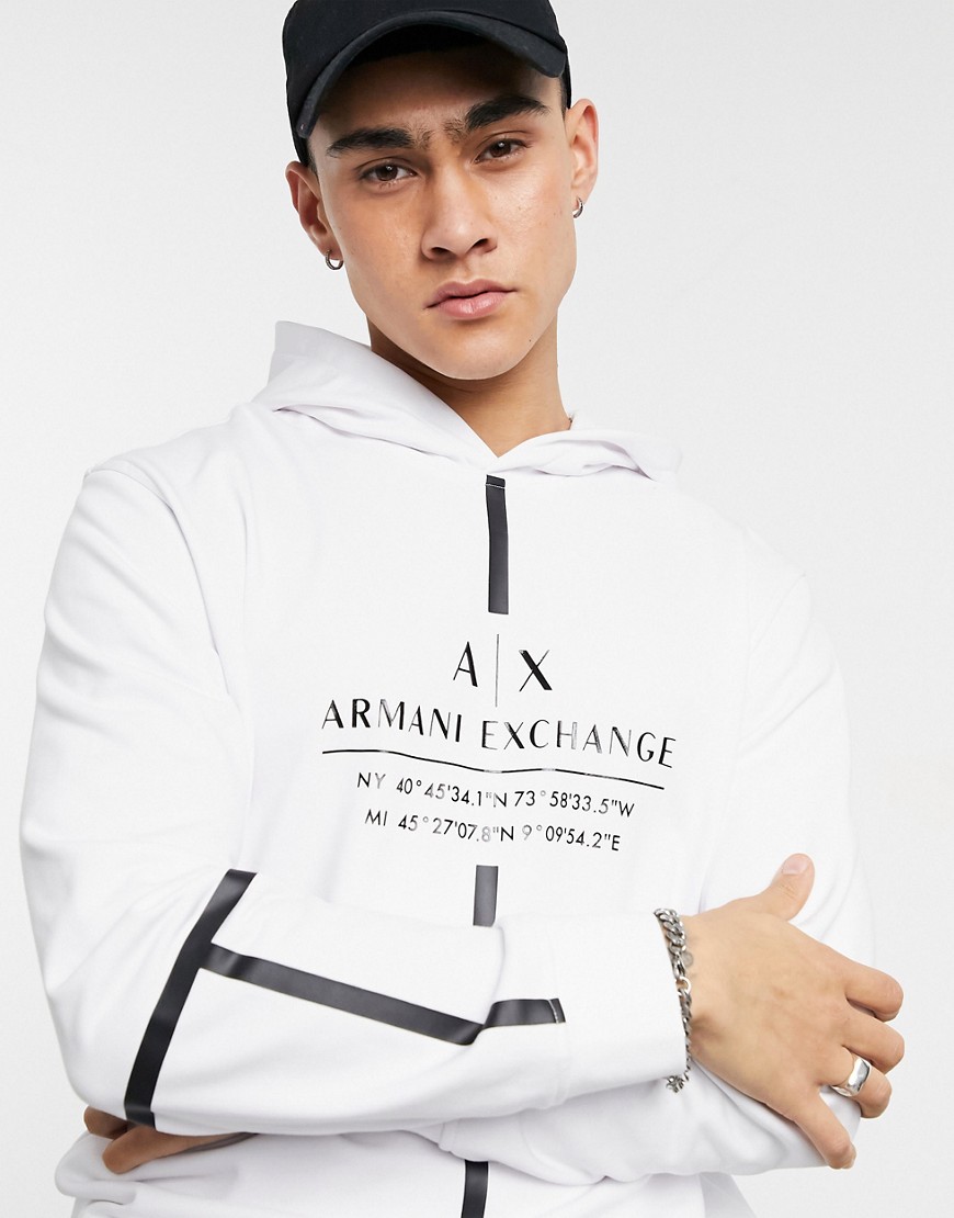 Armani Exchange front tape logo overhead hoodie in white