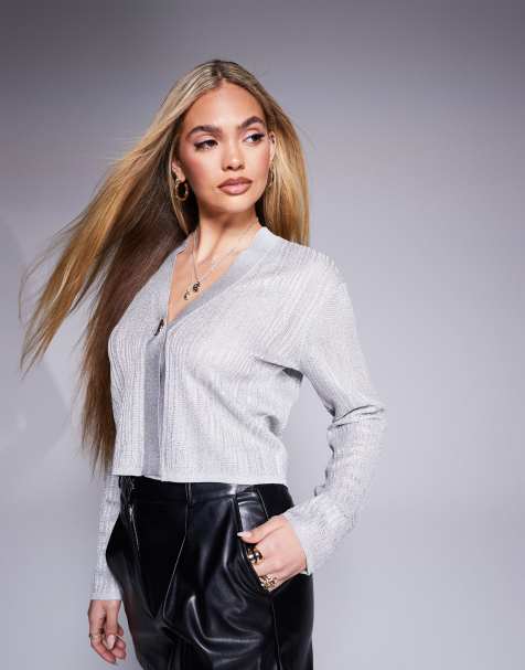 Armani Exchange - Gebreid vest met knopen aan de voorkant in metallic zilver - view 1