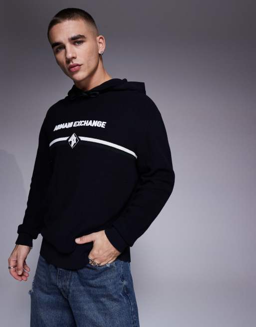 Armani Exchange - Gebreide hoodie met logo op de borst in marineblauw