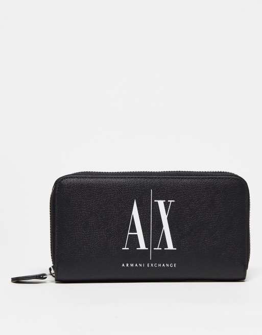Armani Exchange – Geldbörse aus Leder in Schwarz mit Rundum-Reißverschluss