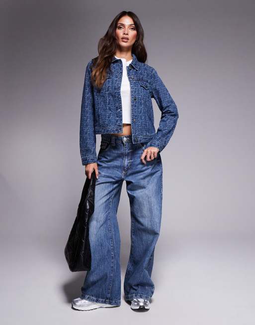 Armani Exchange - Giacca in denim blu medio con monogramma, 3 di 4