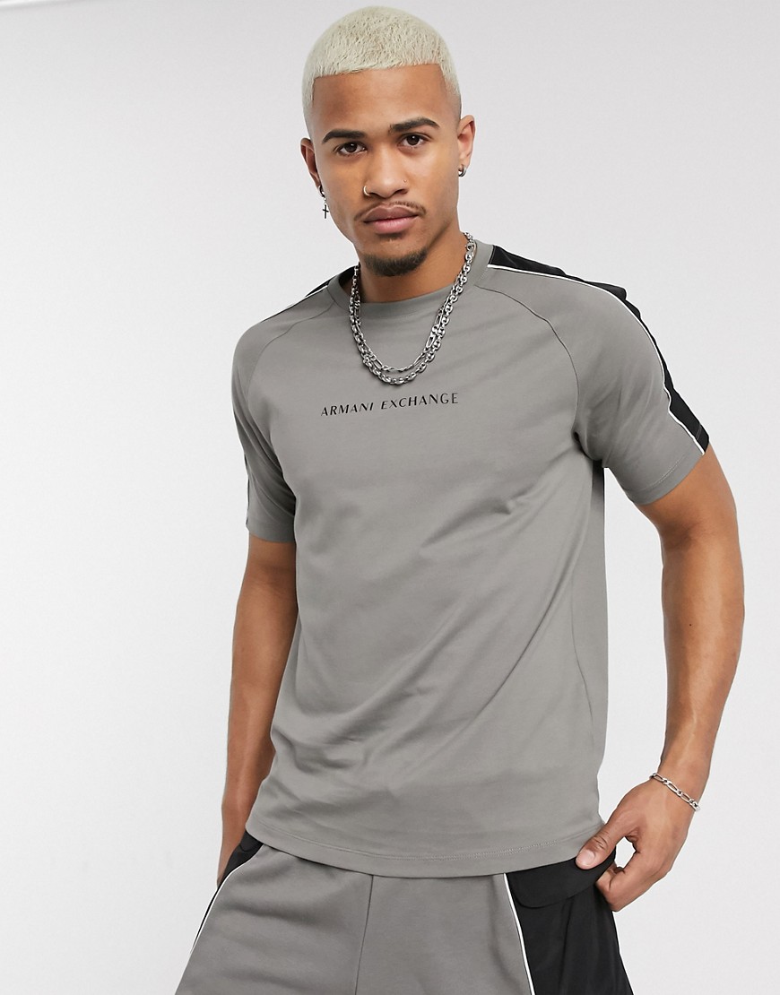 Armani Exchange – Grå blockfärgad t-shirt med logga