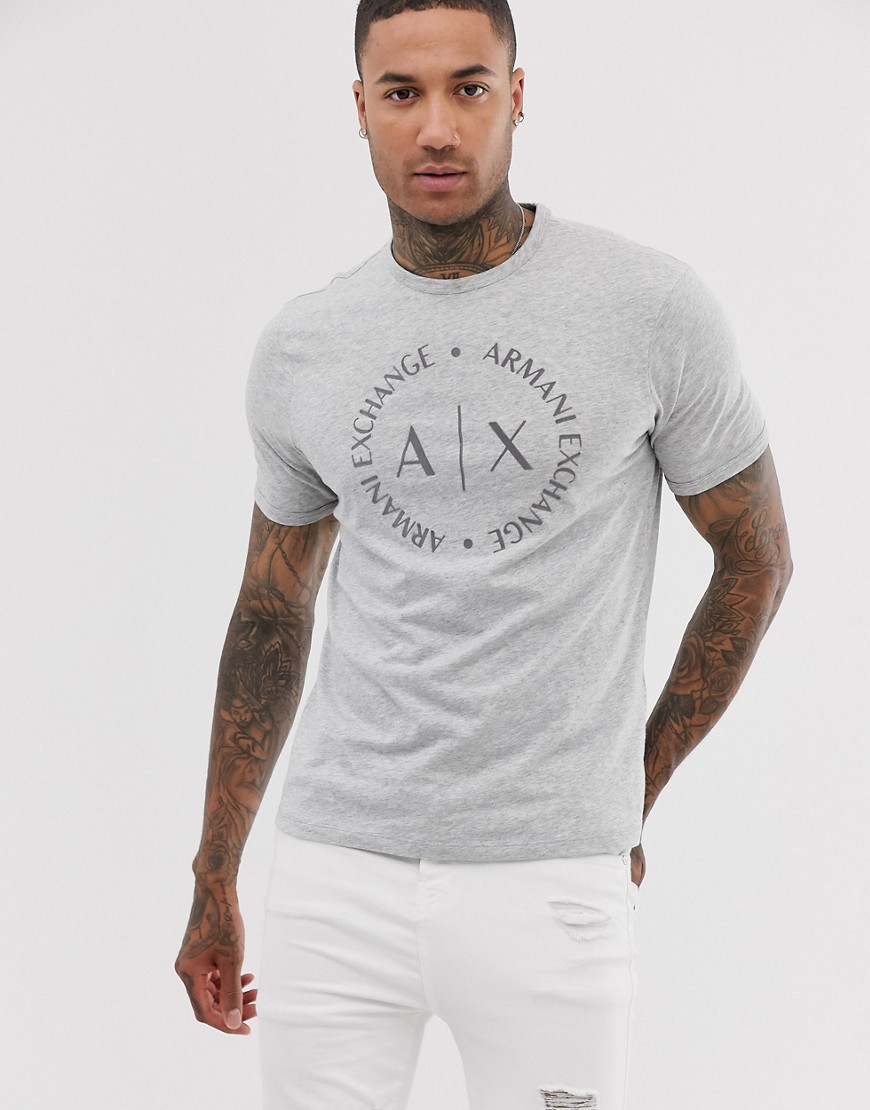 Armani Exchange – Grå t-shirt med logga i velourfinish