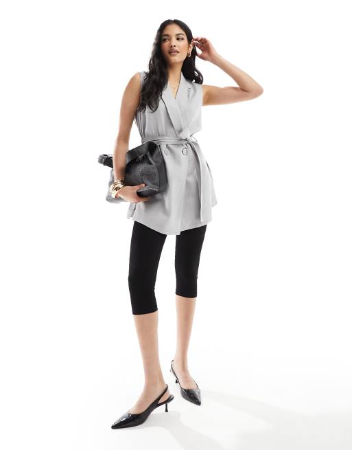 Armani Exchange – Grå väst i linne med skärp
