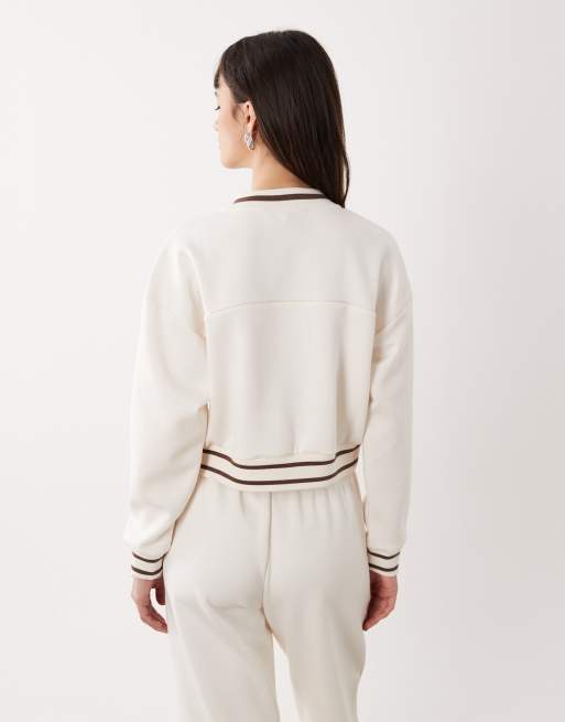 Armani Exchange – Gräddvit sweatshirt med kantrand och kort dragkedja, del av set, 3 av 4