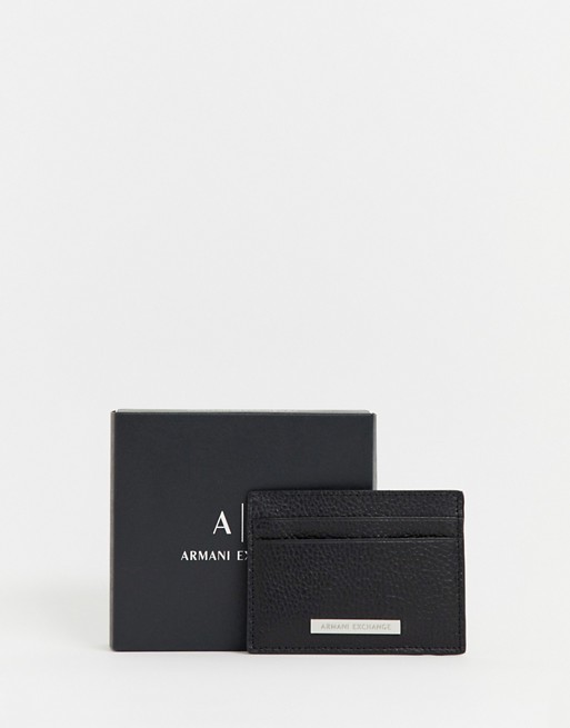 Armani Exchange grain leather card holder in black