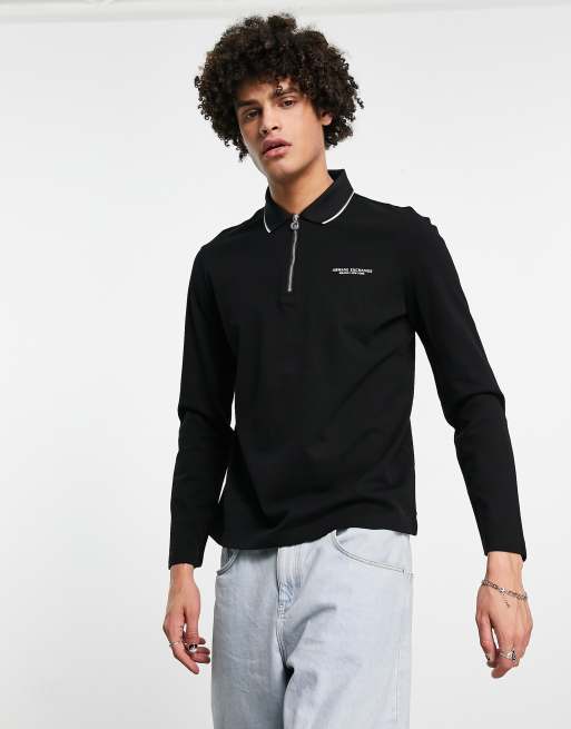 Armani Exchange – Granatowa koszulka polo z zamkiem pod szyją i logo z napisem