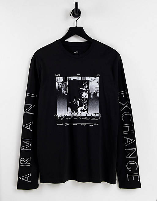 Armani Exchange graphic print long sleeve t-shirt in black