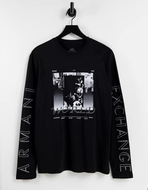 Armani Exchange graphic print long sleeve t-shirt in black | ASOS