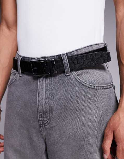 Armani Exchange – Gürtel in Schwarz und Silber mit Logo - view 1