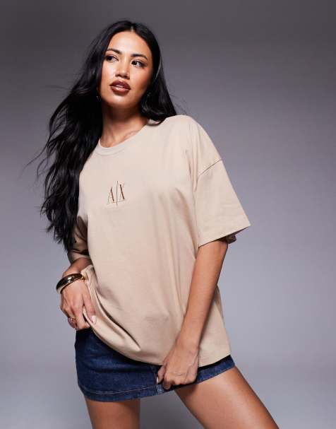 Armani Exchange - Gyldenbrun T-shirt med centralt logo - view 1