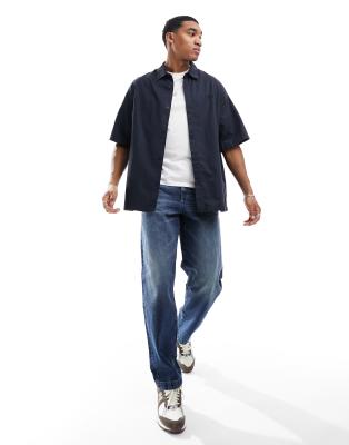 Armani Exchange Armani Exchange half sleeve boxy fit shirt in navy