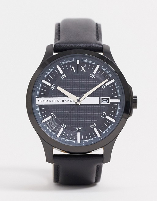 Armani Exchange Hampton leather watch in black AX2411
