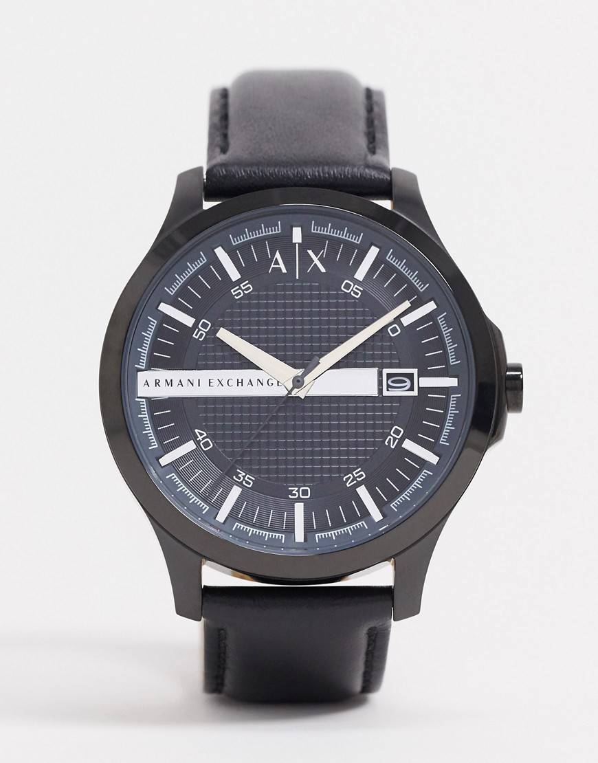 Armani Exchange - Hampton leren horloge in zwart AX 2411