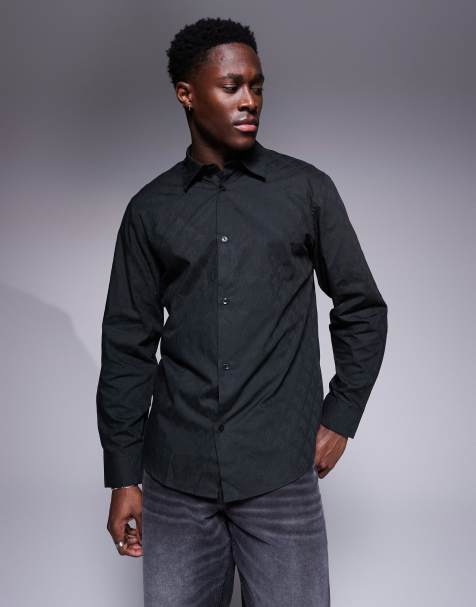 Armani Exchange – Hemd in Dunkelgrün mit All-over-Logoprint - view 1