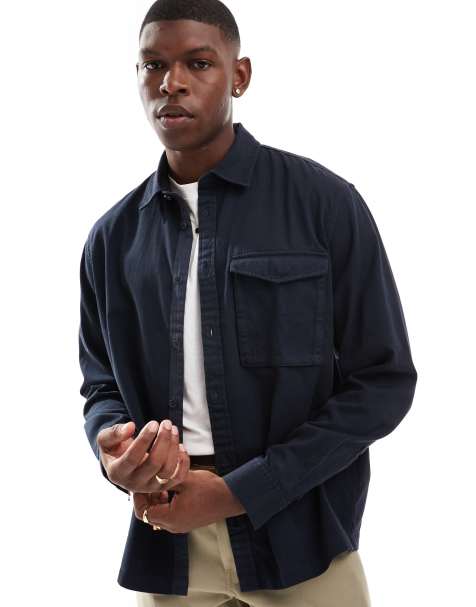 Armani Exchange – Hemdjacke aus Twill in Marineblau - view 1
