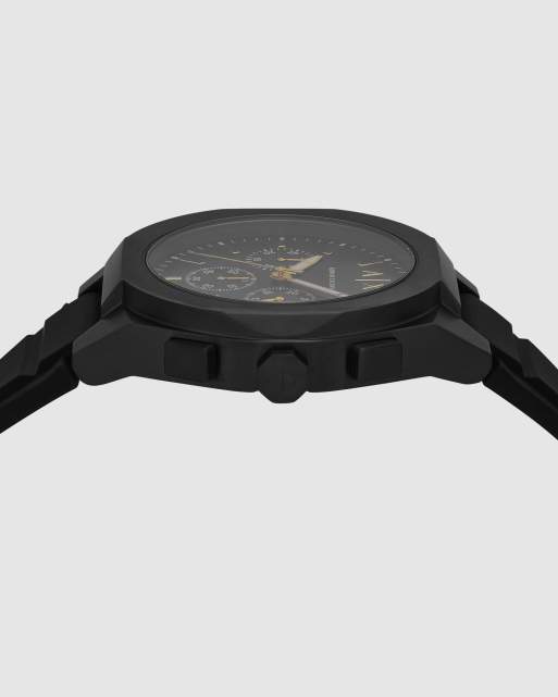 Armani Exchange Herren-Chronograph aus schwarzem Edelstahl mit schwarzem Silikonarmband, 3 von 4