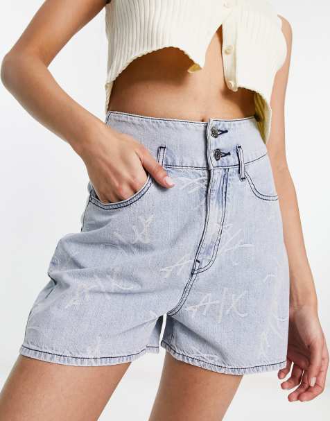 Armani Exchange high waisted denim shorts in blue - view 1
