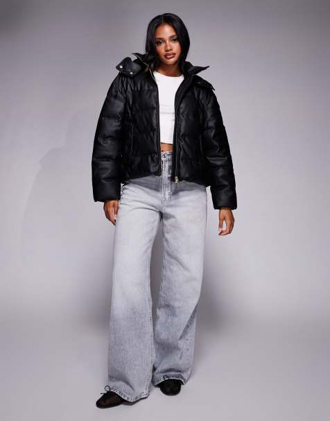 Armani Exchange hooded puffer jacket in black and gold