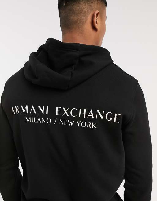 Armani Exchange hoodie with center front and back logo in black | ASOS