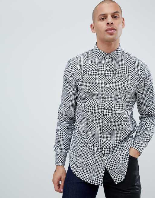 black and white houndstooth shirt mens