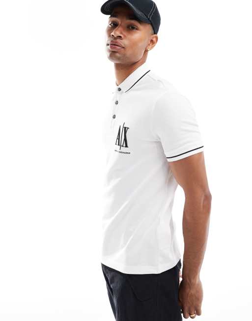Armani Exchange - Hvid polo med kontrasterende kanter og logo på brystet