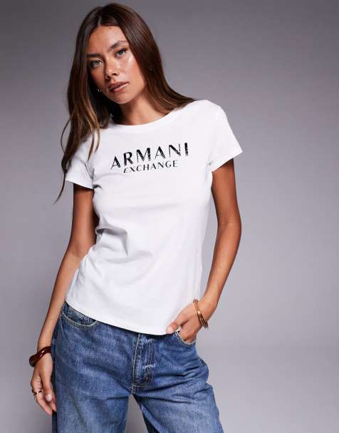 Armani Exchange - Hvid T-shirt med centralt logo - view 1