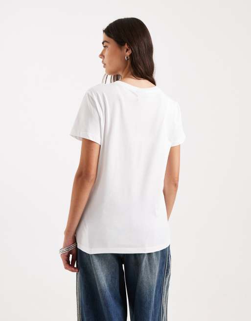 Armani Exchange - Hvid T-shirt med rhinstenslogo, 3 af 4
