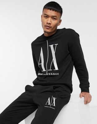 AX large logo crew neck sweat in black 