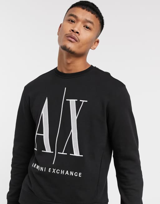 Armani Exchange Icon AX large logo crew neck sweat in black