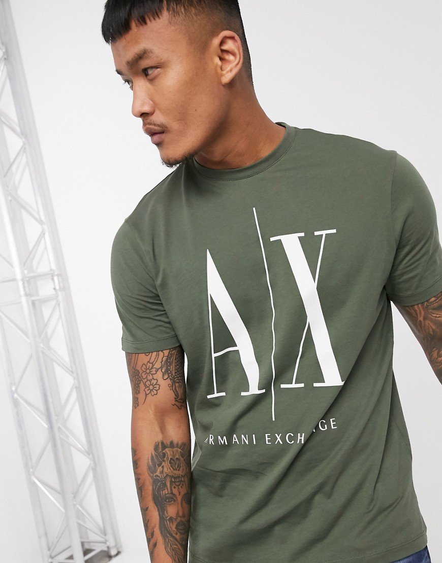 Armani Exchange Icon AX large logo t-shirt in khaki-Green