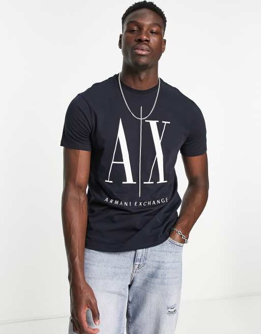 Armani Exchange Icon AX large logo t-shirt in navy | ASOS