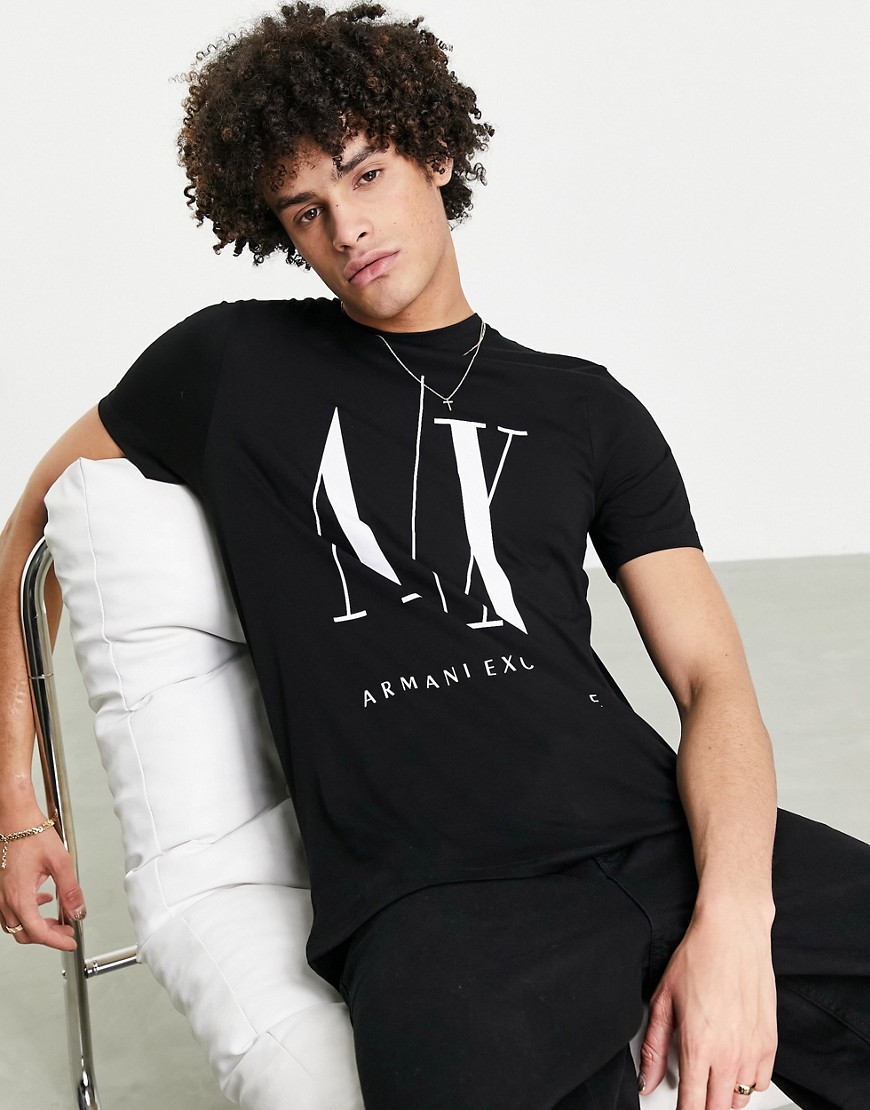 Armani Exchange - Icon AX - T-shirt nera con logo grande-Nero