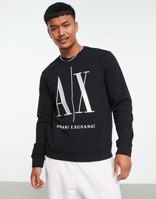 Armani Exchange icon crew neck sweat in black, 2 of 4