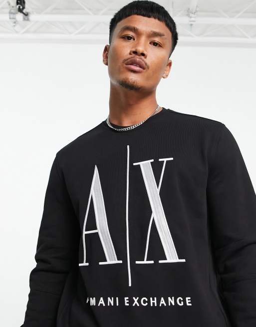 Armani Exchange icon crew neck sweat in black | ASOS