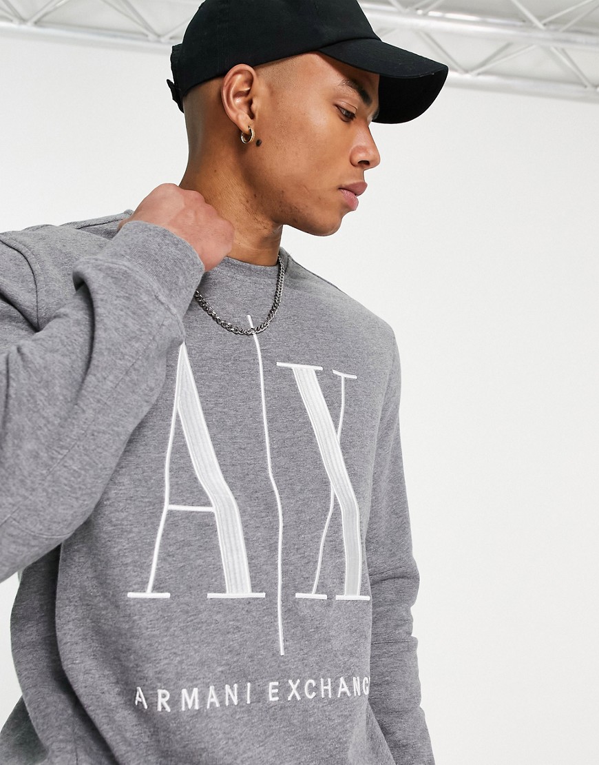 Armani Exchange icon crew neck sweatshirt in gray-Grey