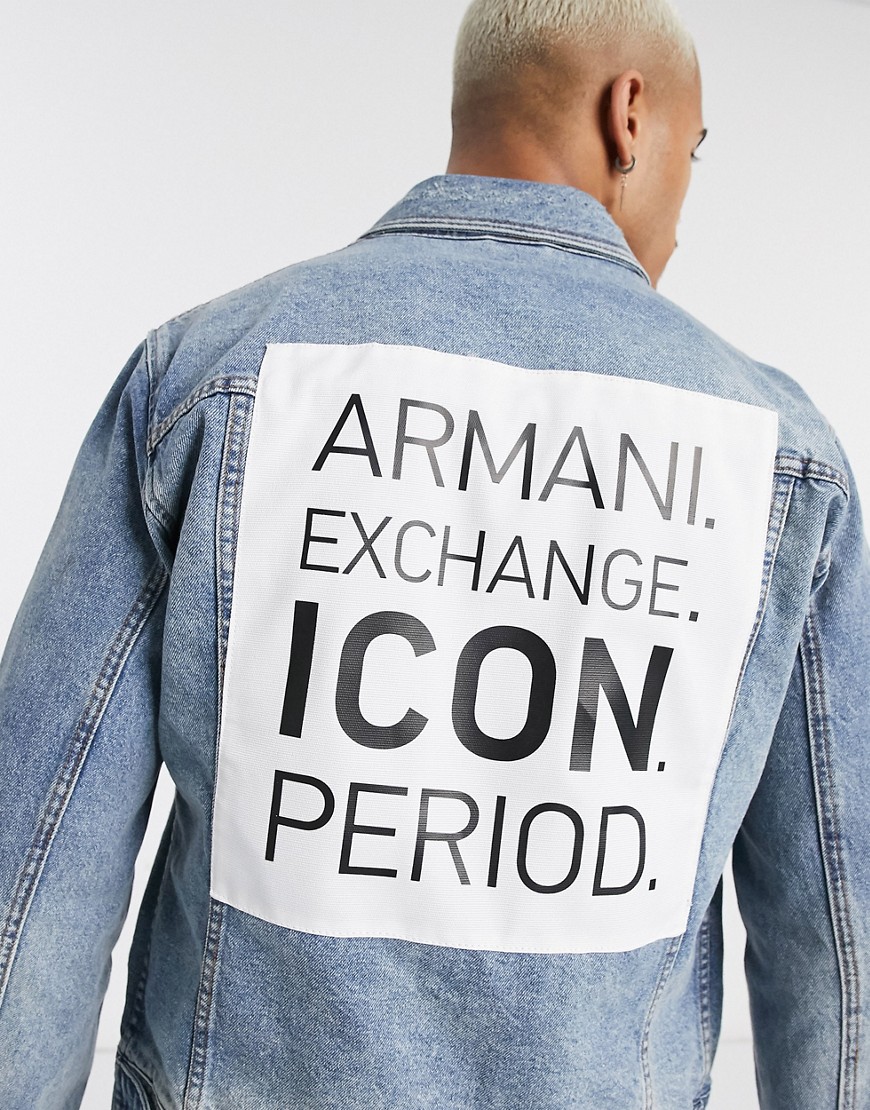 Armani Exchange Icon denim jacket with back detail in mid wash-Blue