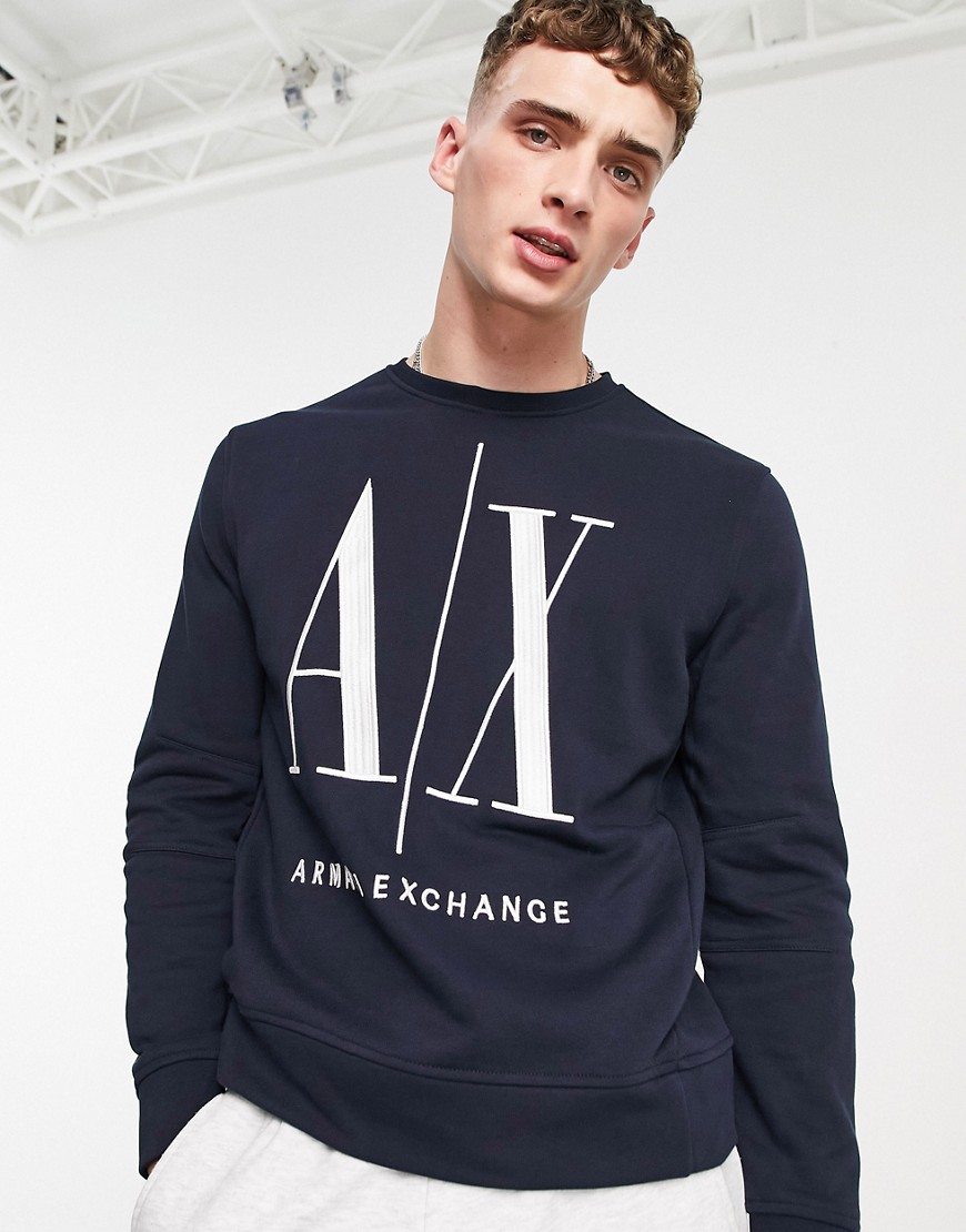 Armani Exchange Icon large logo crew neck sweatshirt in navy