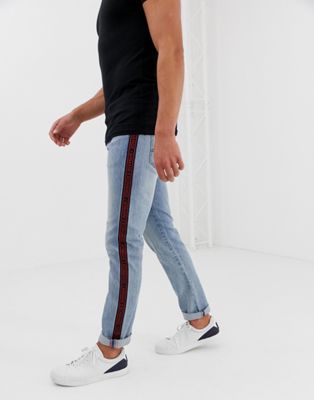 Armani Exchange - J13 - Slim-fit jeans met lichte wassing en zijstreep-Blauw