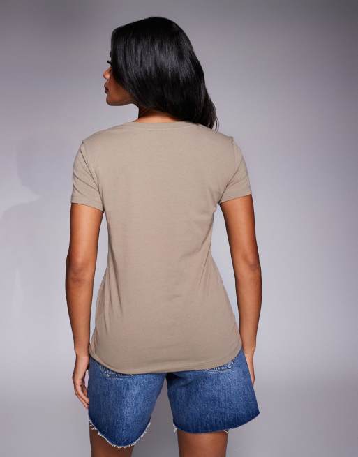 Armani Exchange – Jasnobrązowy T-shirt z logo na środku, 3 z 4