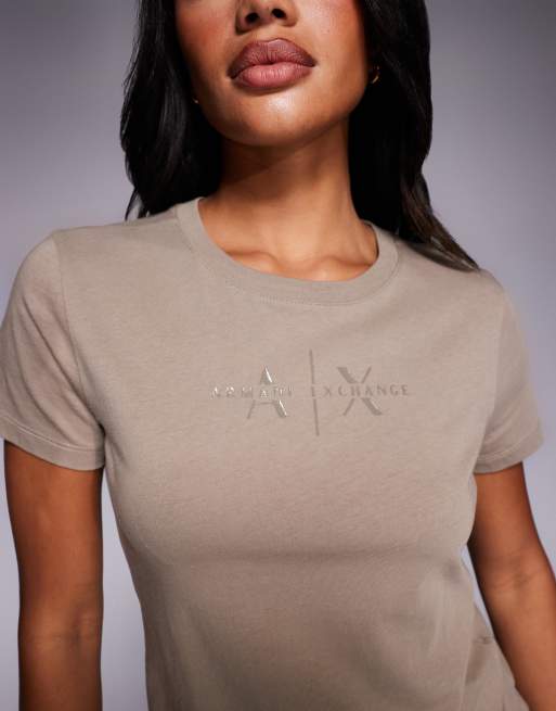 Armani Exchange – Jasnobrązowy T-shirt z logo na środku, 4 z 4