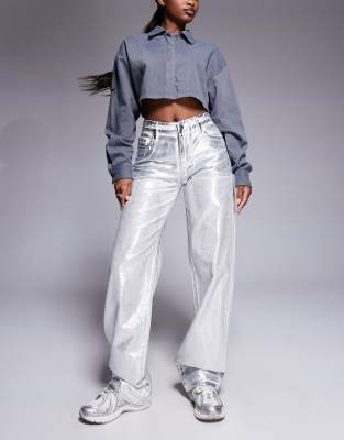 Armani Exchange – Jeans in Silber mit Metallic-Beschichtung - view 1