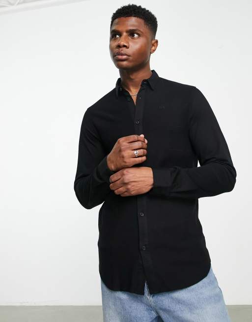 Armani Exchange jersey shirt with small logo in black ASOS