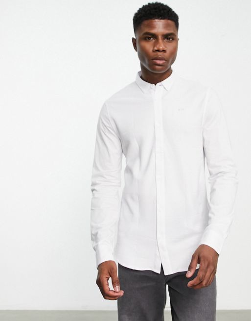 Armani Exchange jersey shirt with small logo in white | ASOS