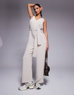 Armani Exchange - Jumpsuit in Elfenbein-Beige mit Taillenbändern-Neutral