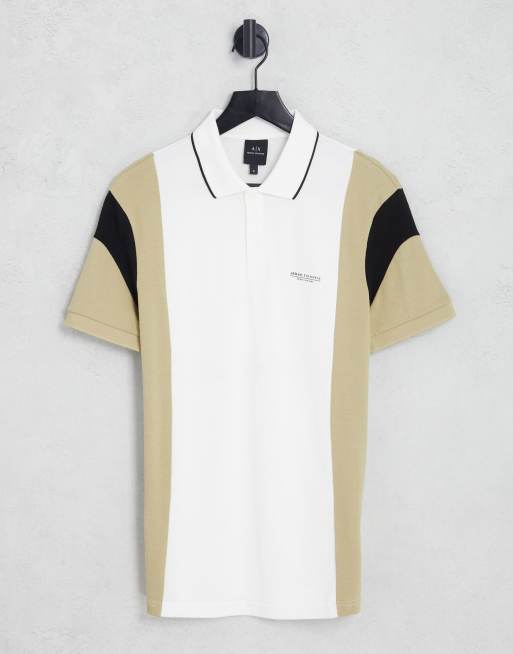 Armani Exchange – Kamiennobeżowa koszulka polo we wzór z blokami kolorów