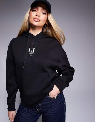 Armani Exchange - Kapuzenpullover in Schwarz mit zentriertem Logo